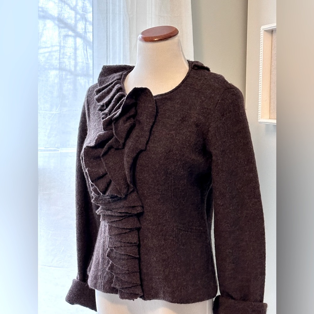 Cynthia Rowley wool ruffle zip jacket